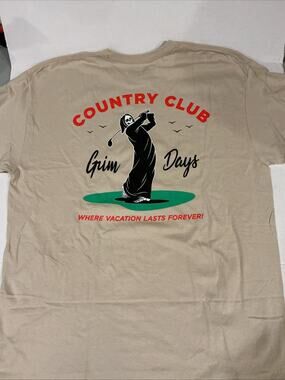NWOT Grim Days Country Club Reaper T-Shirt Beige Natural Graphic Tee Men's XL